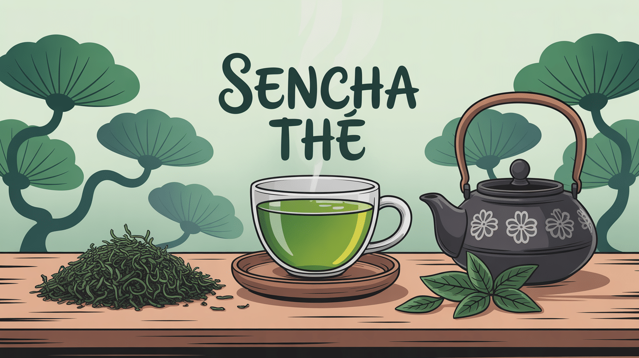 sencha thé tasse et théière japonaise sur table