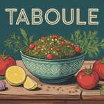 Bol de taboulé origine avec persil, tomates, boulgour