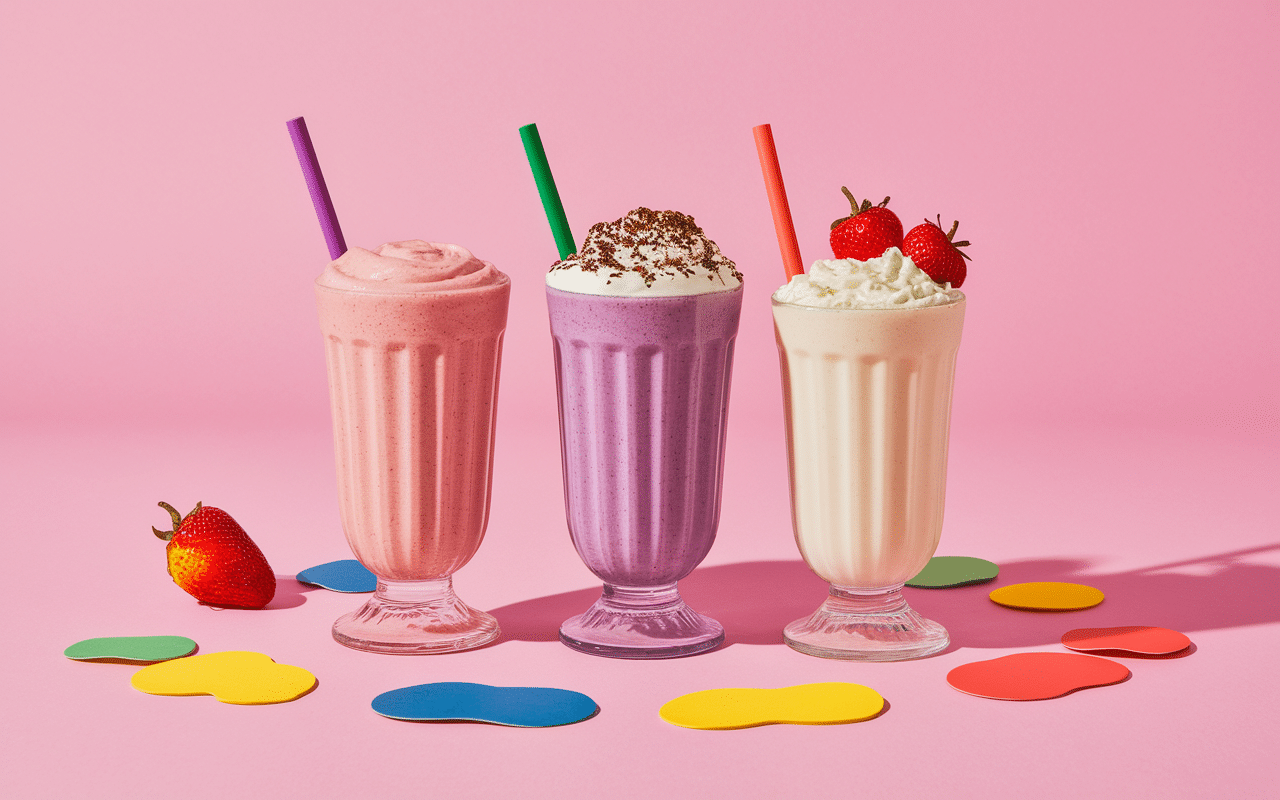 trois milkshakes fruit rouge creatifs