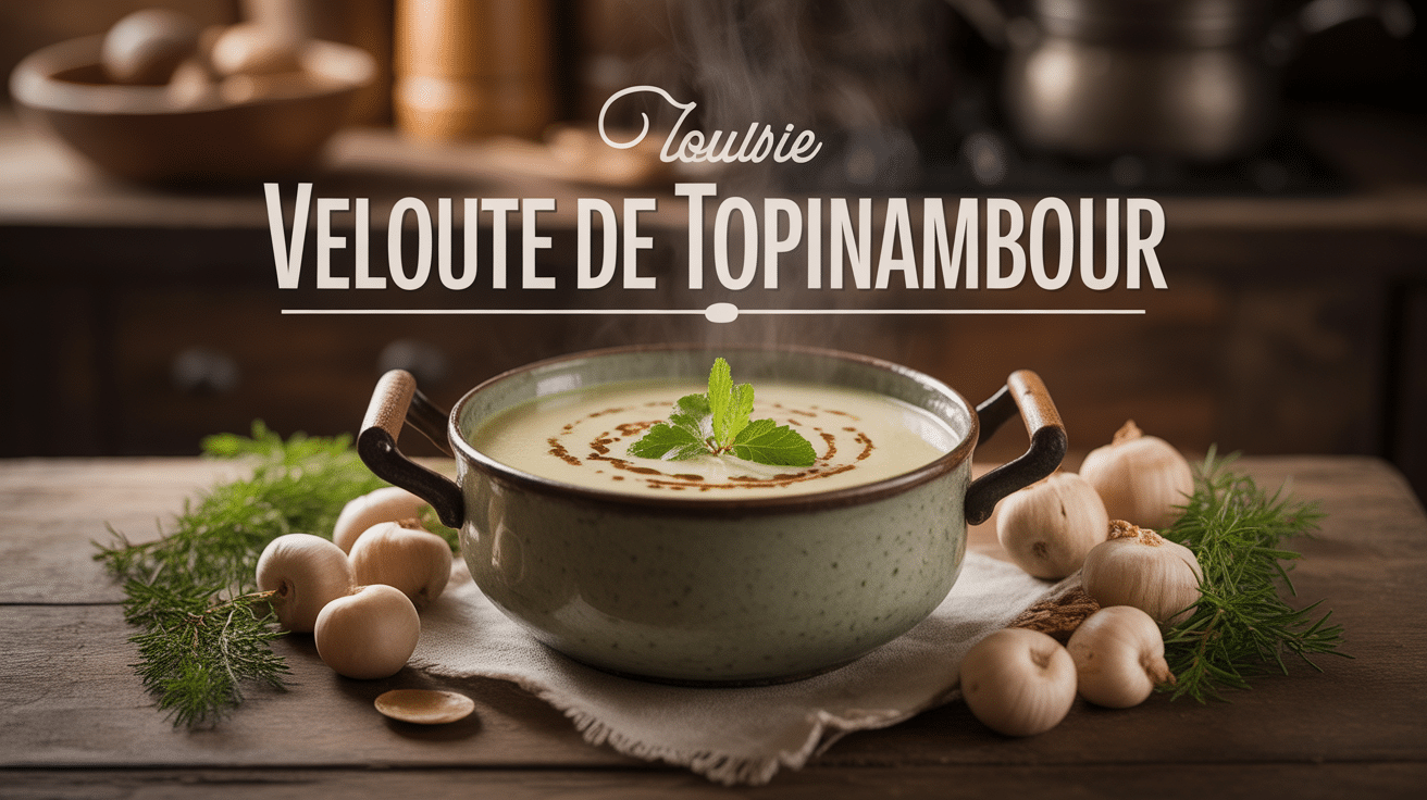 Bol de velouté de topinambour crémeux avec topinambours frais