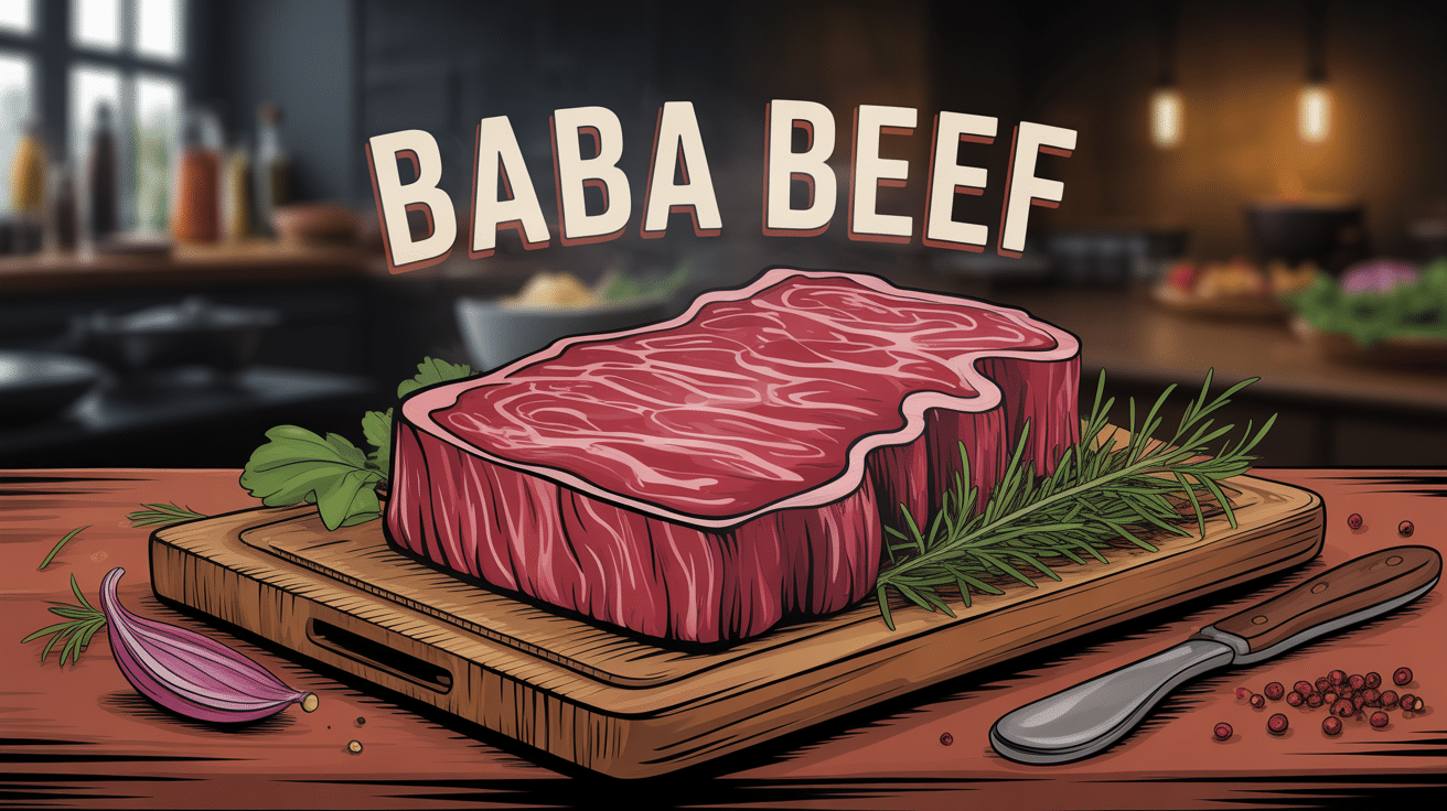 Baba Beef pièce de viande rouge premium sur planche bois