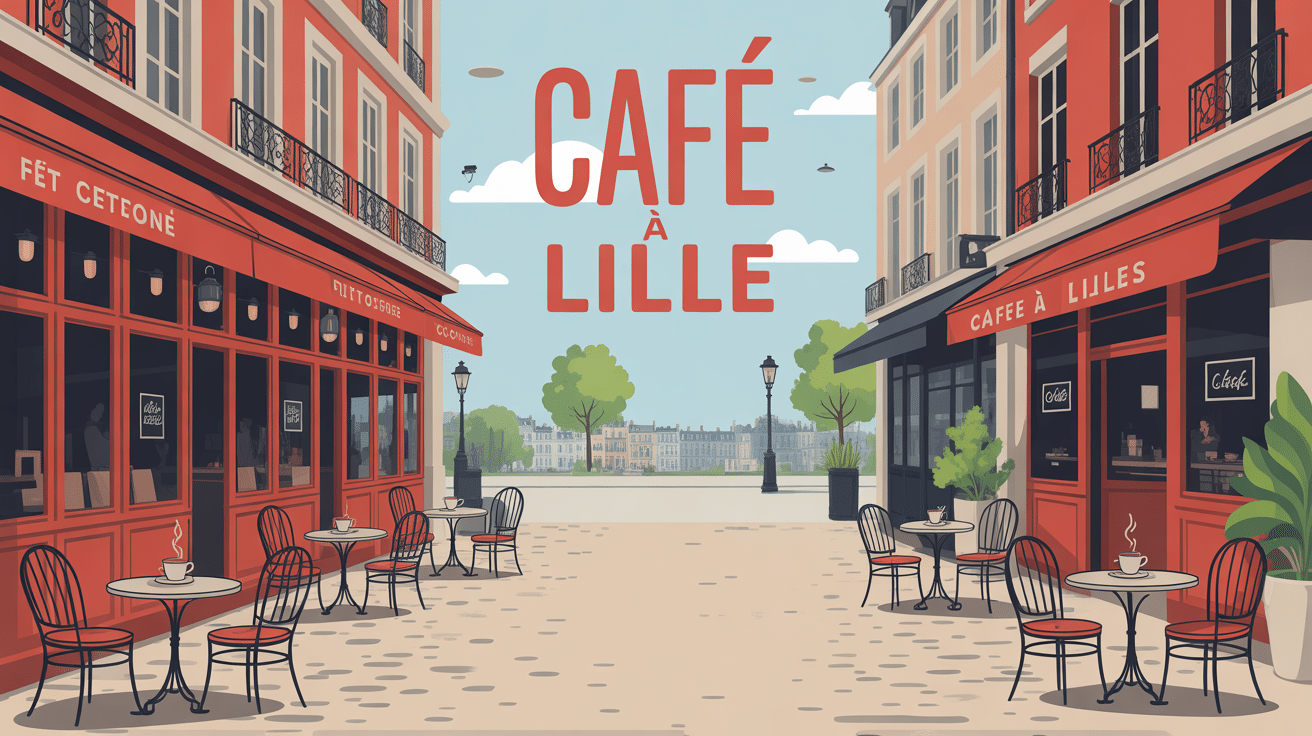Vue rue piétonne café Lille ambiance chaleureuse