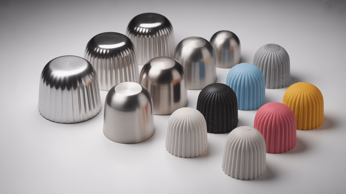 plusieurs moules à manqué tailles matériaux alignés