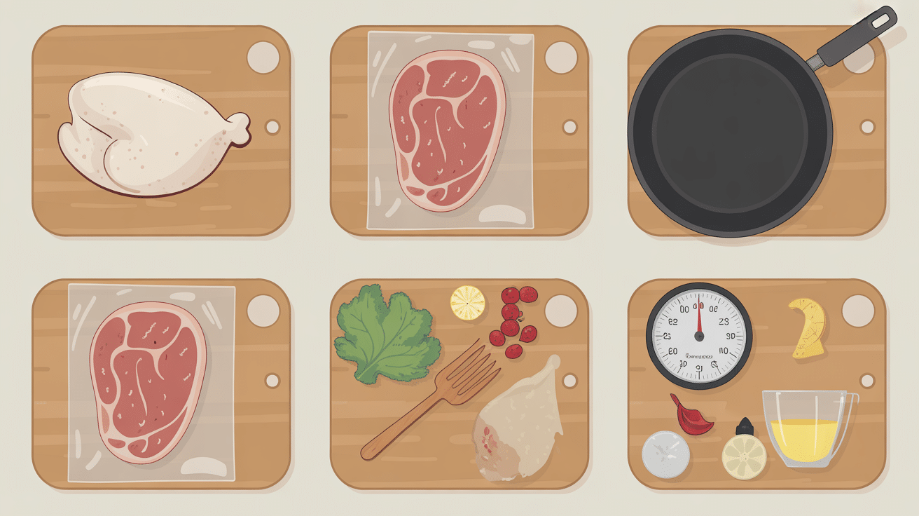 Préparation paillard de poulet cru aplati et cuisson rapide