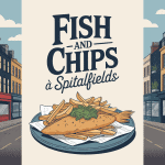 Fish and chips Spitalfields sur fond urbain moderne