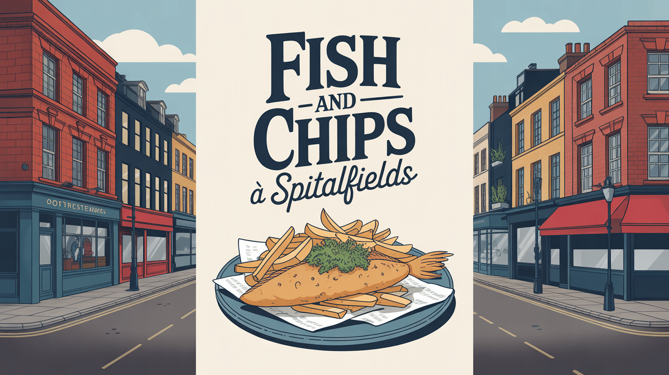Fish and chips Spitalfields sur fond urbain moderne