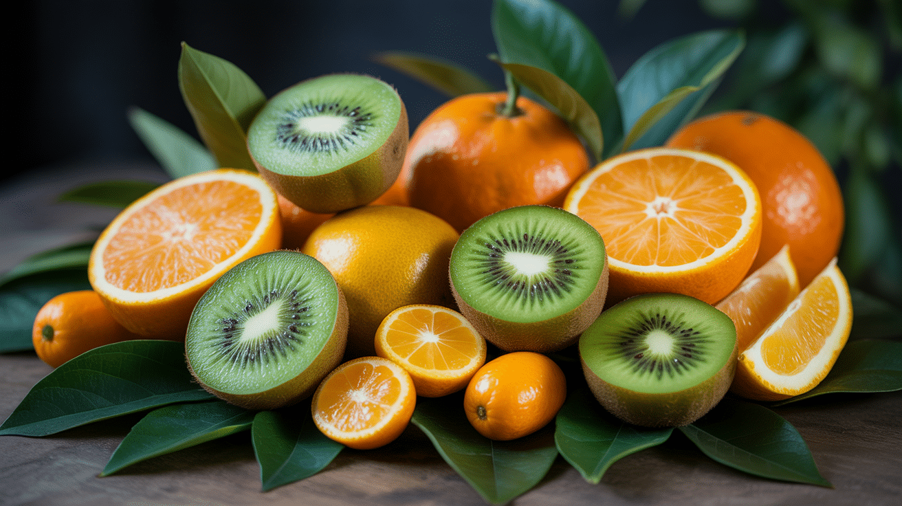 assortiment principaux fruit en k kiwi kaki kumquat karambole