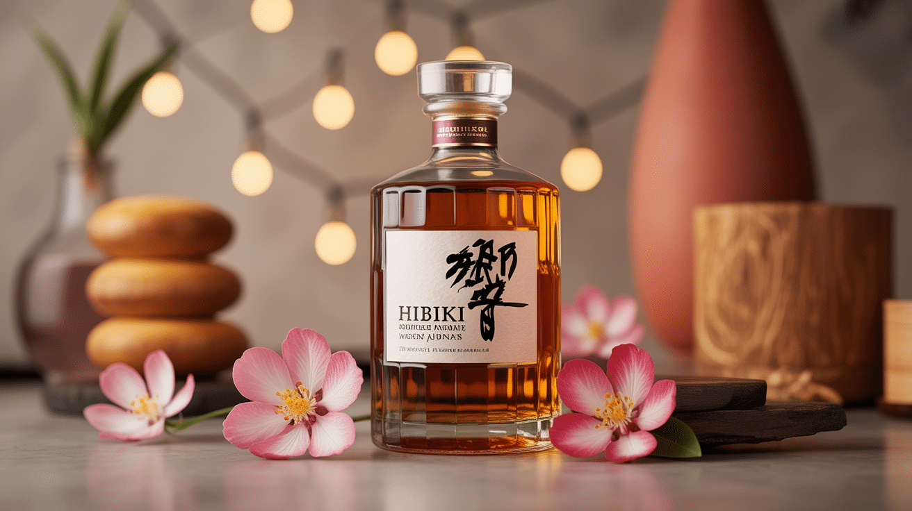 hibiki whisky japonais bouteille élégante ambiance zen