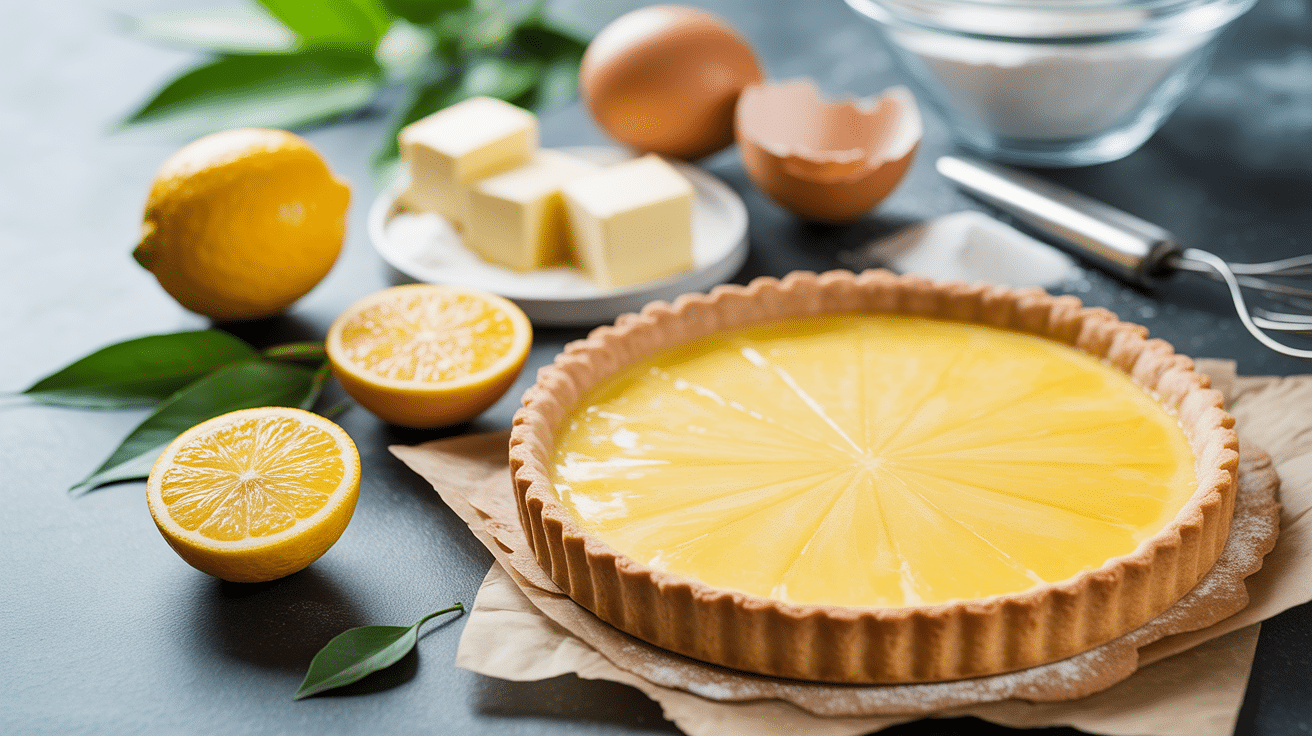 ingrédients tarte citron meringuée cyril lignac sur plan de travail