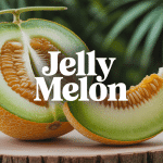Jelly melon coupe en deux sur bois