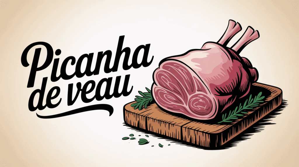 Picanha de veau rosée sur planche avec gras blanc