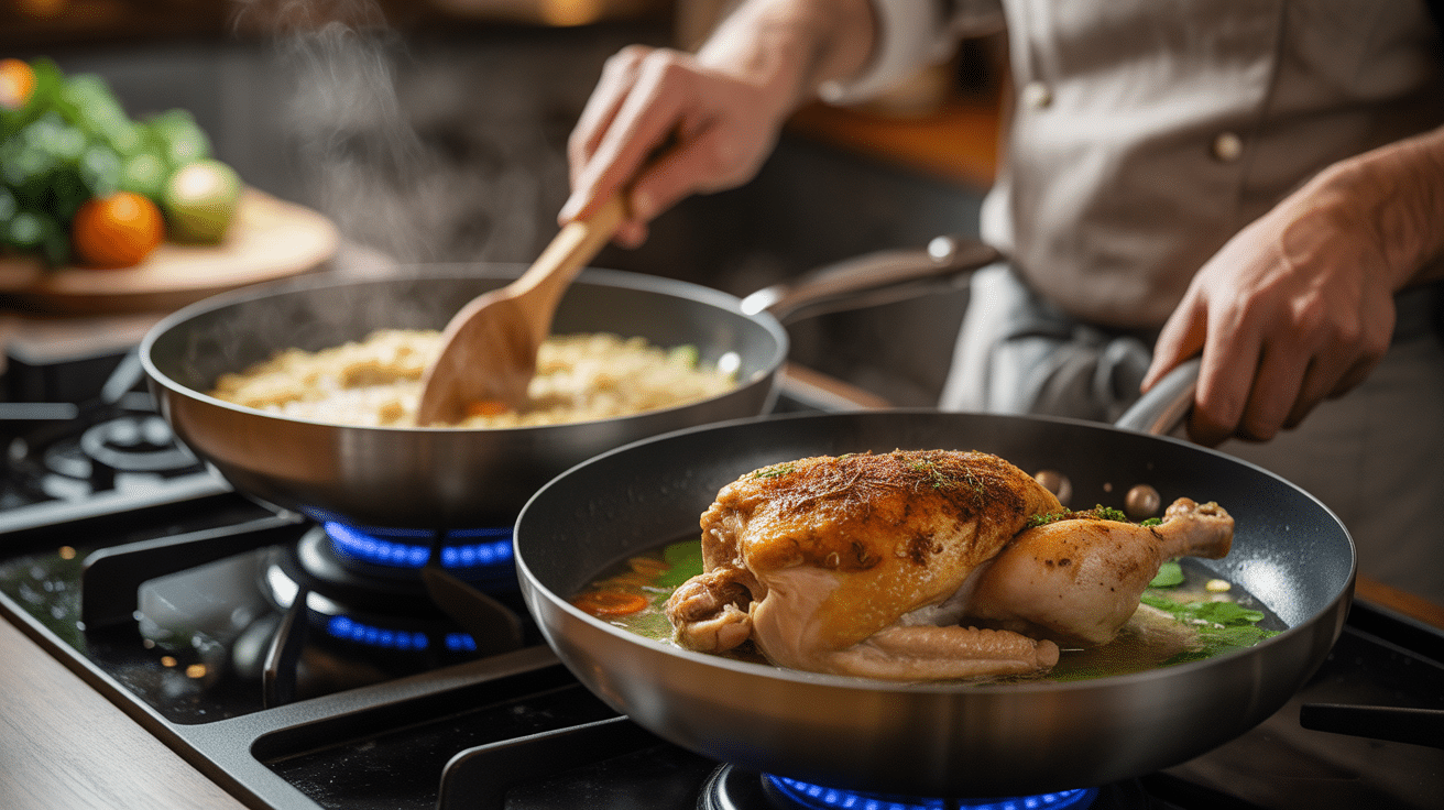 Préparation jambalaya poulet cuisson séquencée
