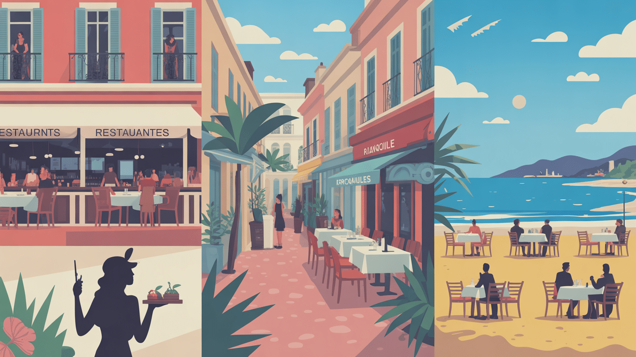 Terrasses animées restaurants Lavandou centre plage