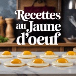 Photo recette avec jaune d'oeuf artistique sur marbre