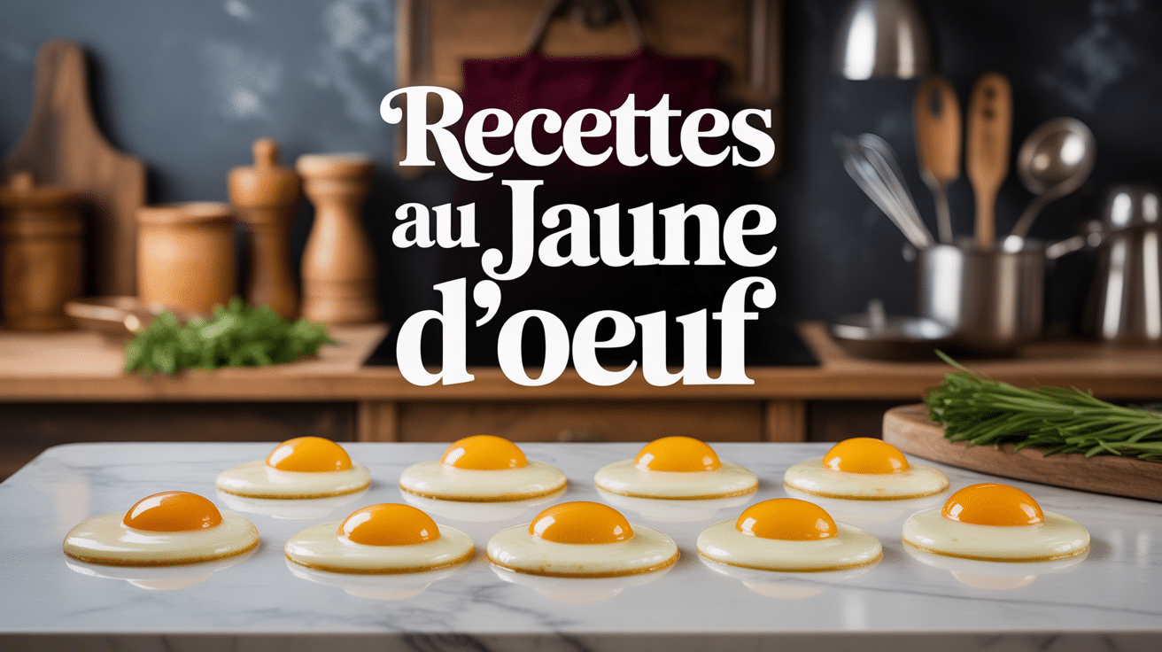 Photo recette avec jaune d'oeuf artistique sur marbre
