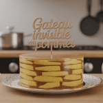 Gâteau invisible aux pommes Cyril Lignac sur assiette élégant, tranches apparentes