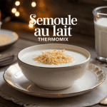 semoule au lait thermomix dorée en bol blanc sur table rustique