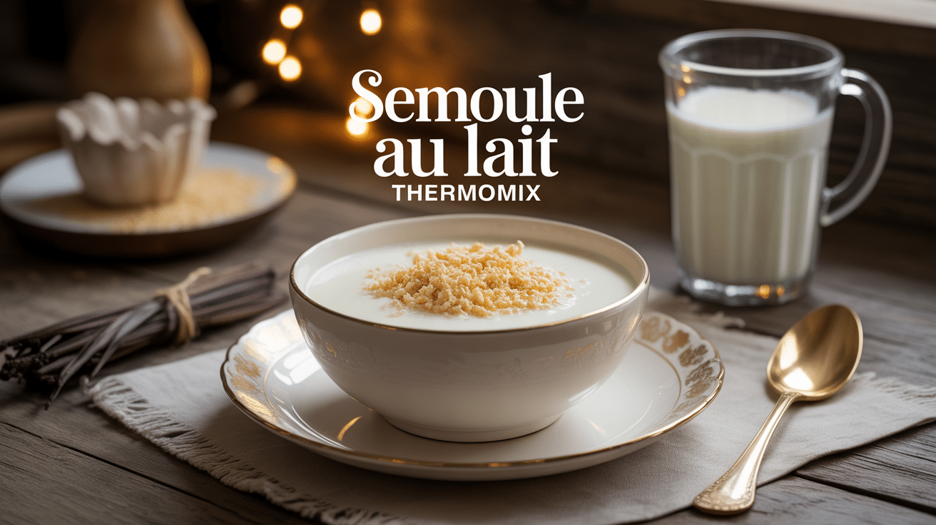 semoule au lait thermomix dorée en bol blanc sur table rustique