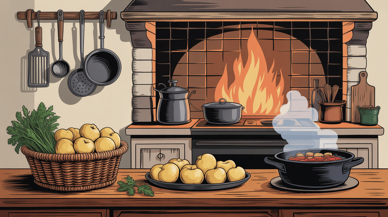 Cuisine traditionnelle avec tourte pomme de terre