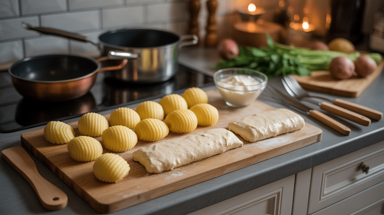 Ingrédients tourte pomme de terre sur plan de travail