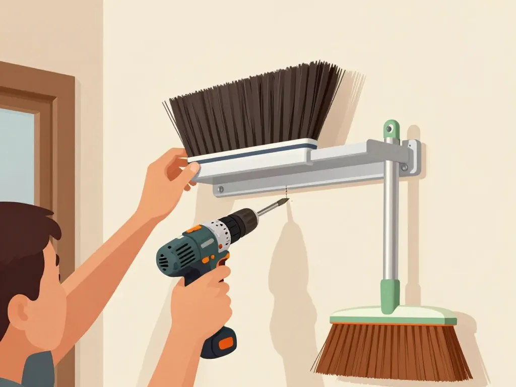 installation accroche balai mural étape par étape avec outils