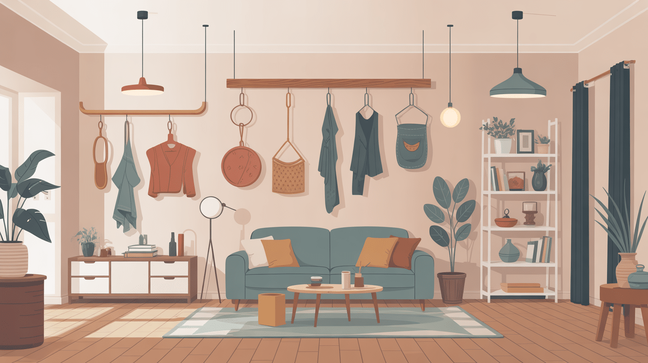 accroche balai mural suspendue sur mur intérieur moderne