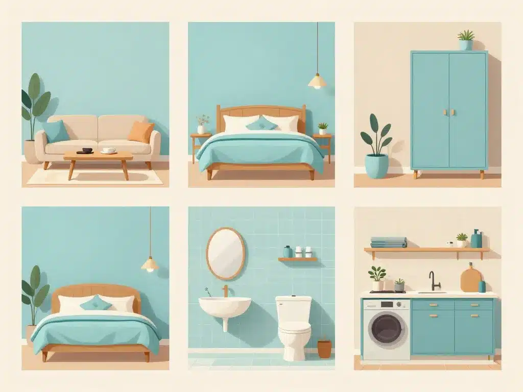 Idées déco bleue céladon salon chambre cuisine salle de bain