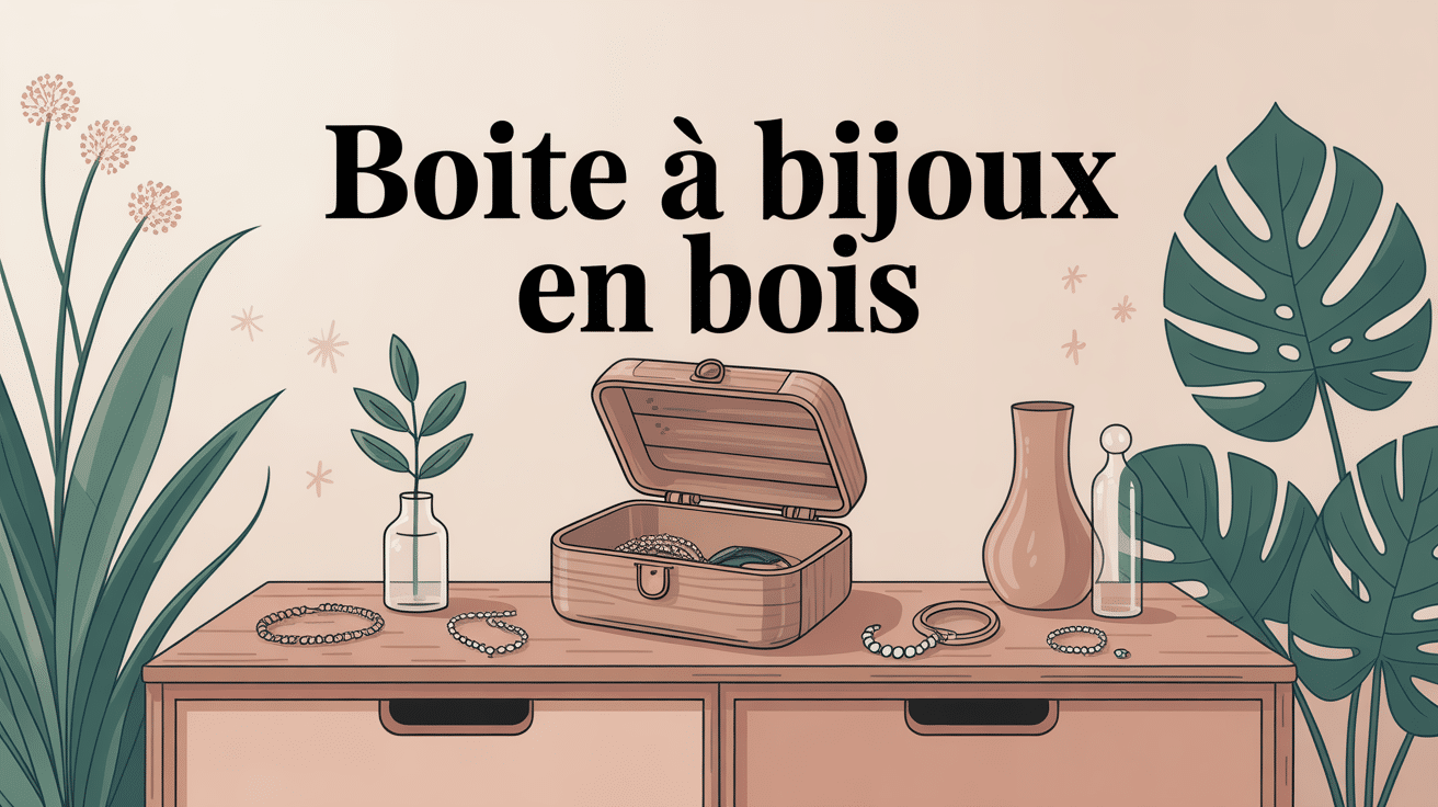 boite a bijoux bois elegante sur meuble avec bijoux