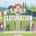 cloturation résidentielle illustration avec grillage panneaux bois mur rigide