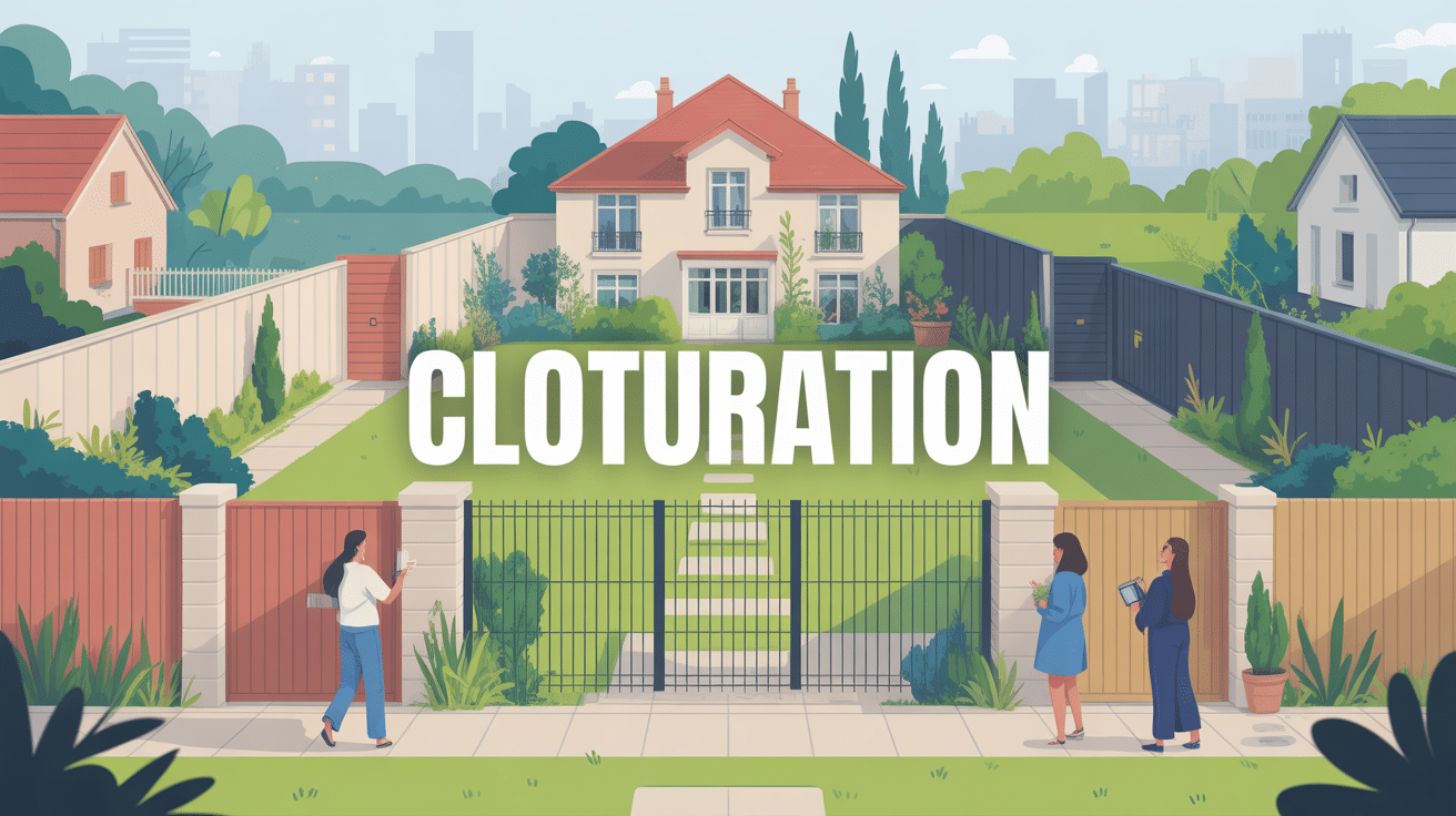 cloturation résidentielle illustration avec grillage panneaux bois mur rigide