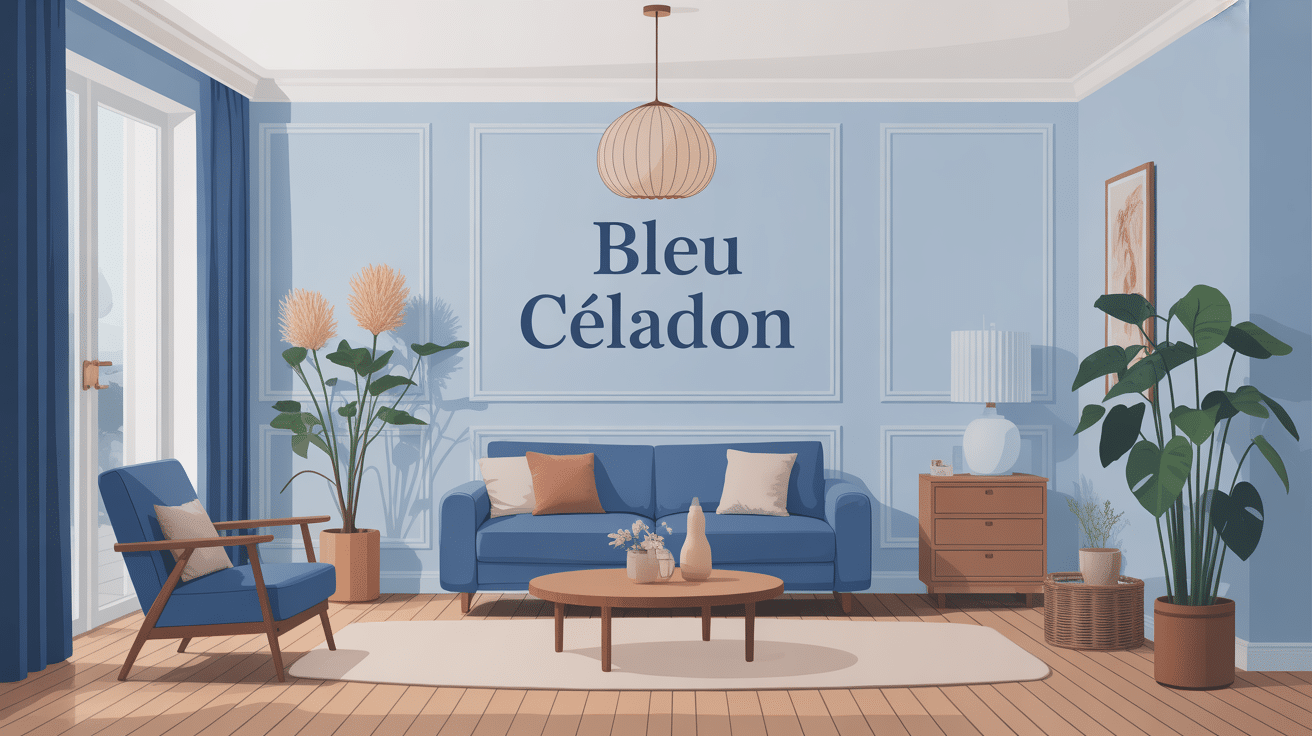 Salon moderne murs et accessoires bleue céladon
