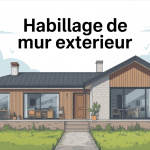 Illustration façade moderne habillage mur exterieur bois pierre enduit composite