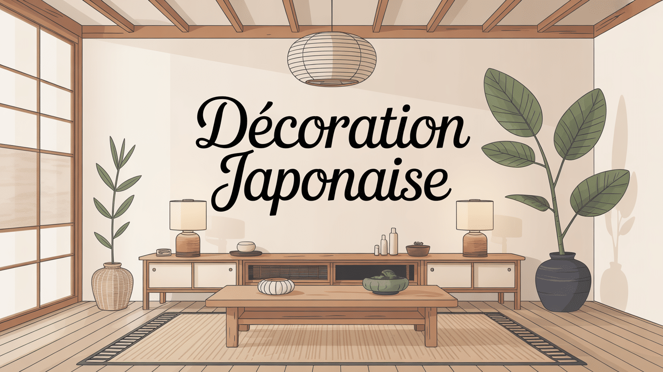 japonais deco salon zen avec meubles en bois clair et éléments naturels