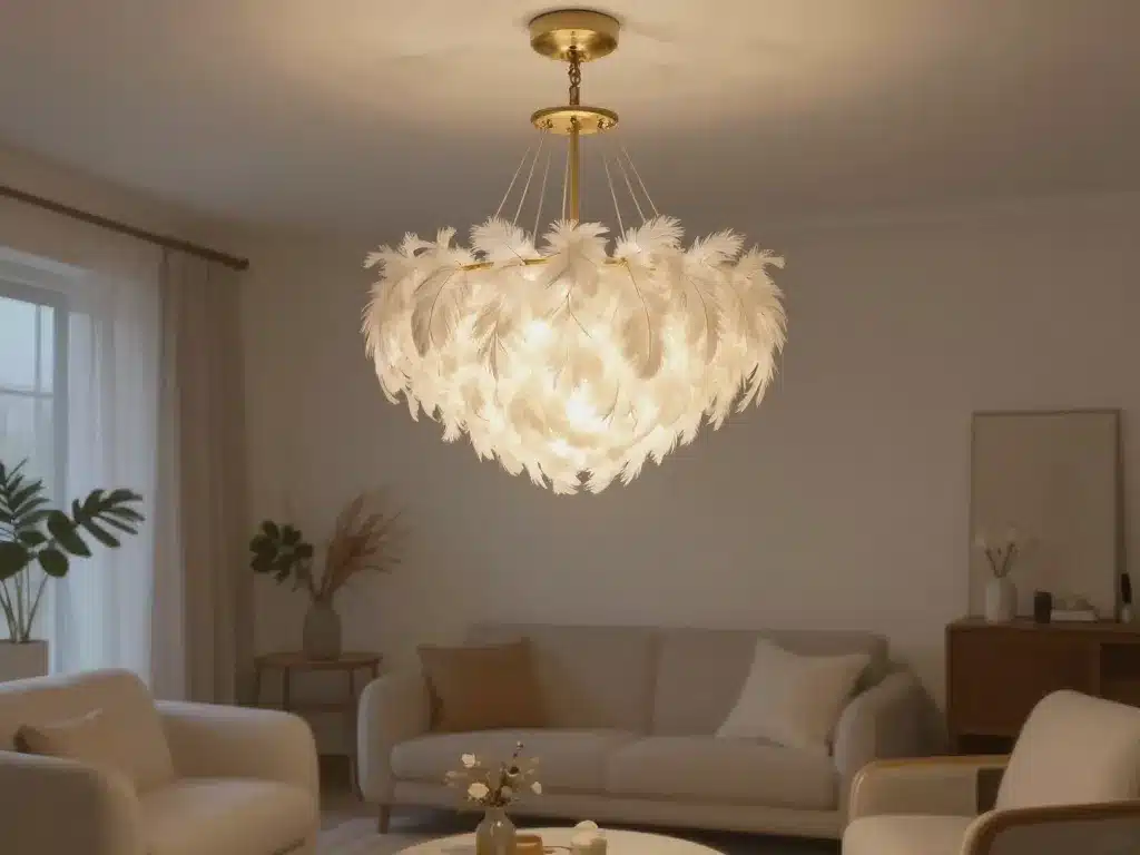 lustre en plume créant ambiance douce et onirique