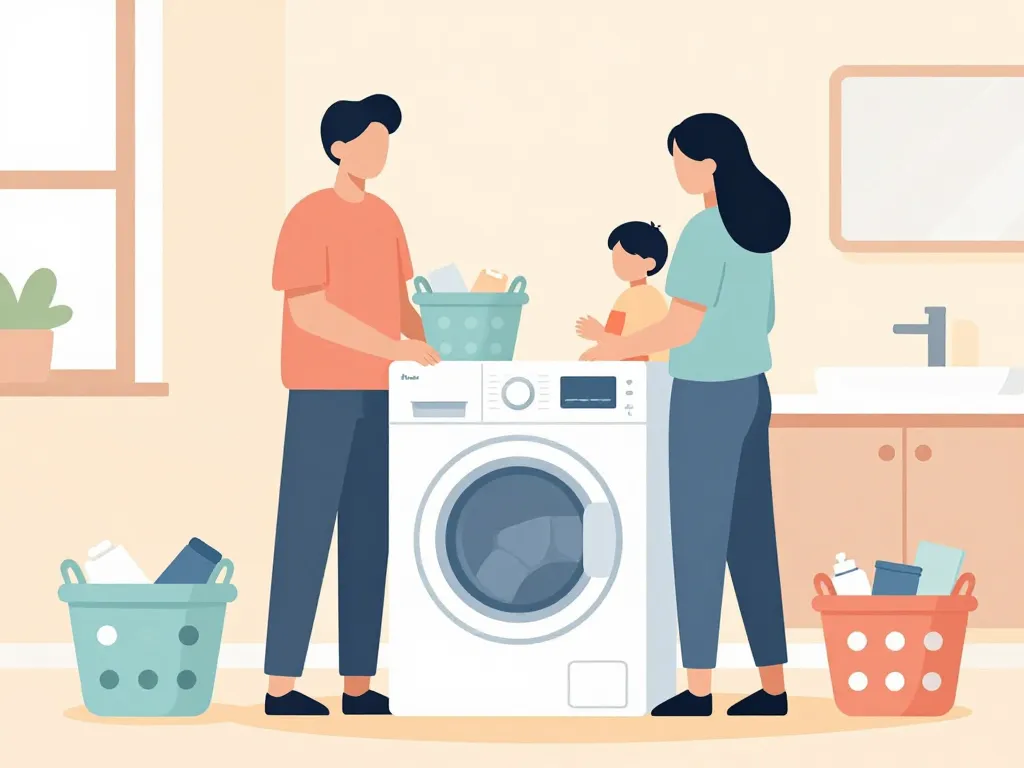 machine à laver 8kg avec famille et paniers linge