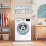 machine à laver 8kg moderne dans salle de bain familiale