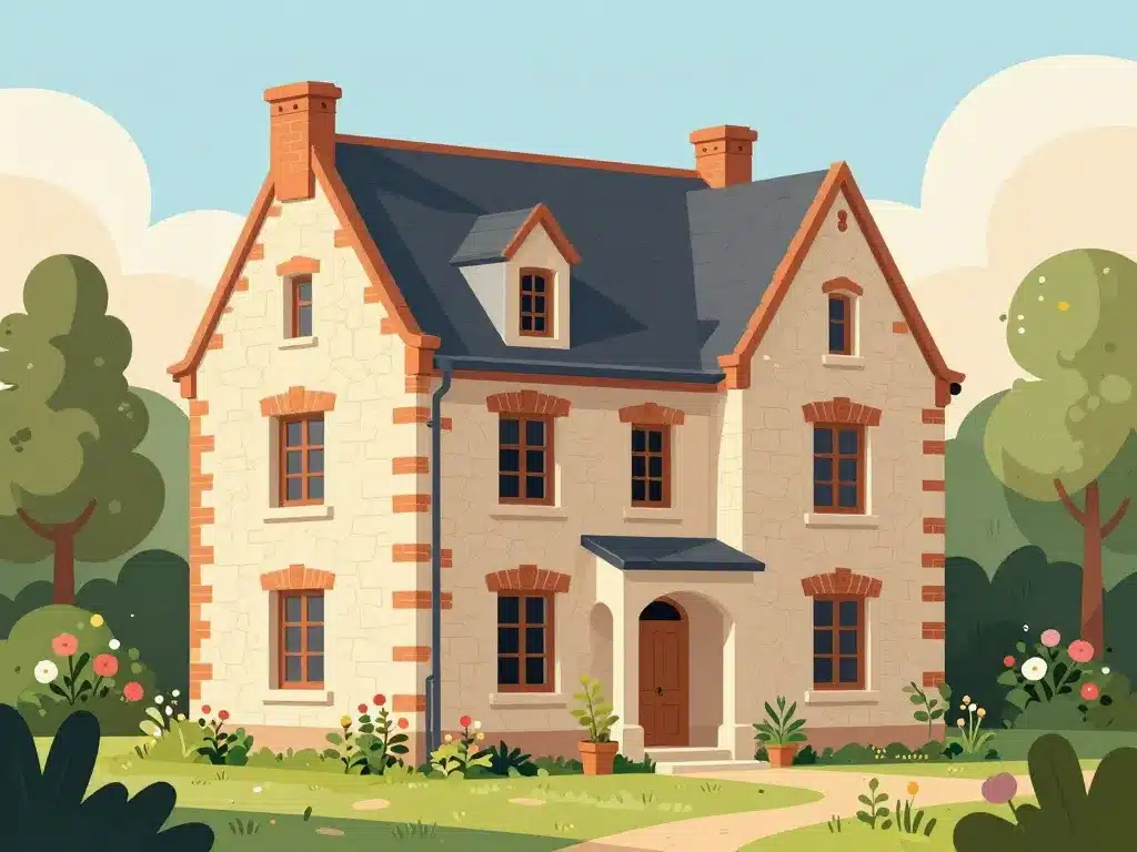 maison en meulière typique texture pierre et jardin