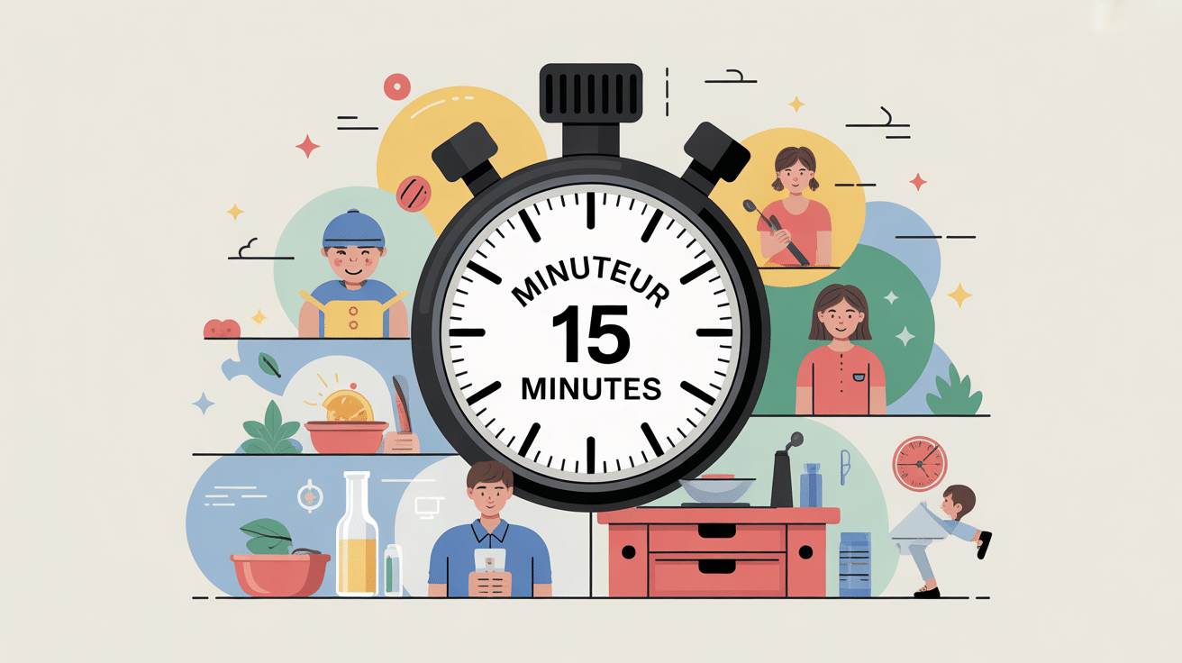 minuteur 15 minutes illustration usages cuisine travail enfants sport