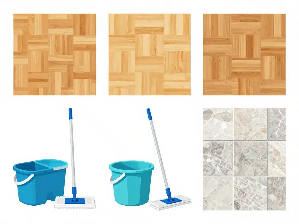 seau et serpillière selon type de sol parquet carrelage