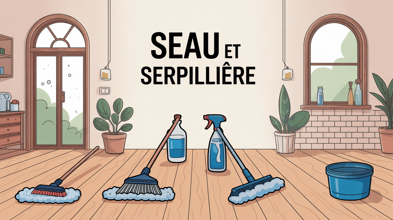 seau et serpillière différents modèles sur sols variés