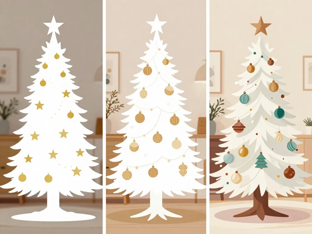 sapin de noel blanc avec trois styles de décoration