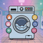 Symbole machine à laver signification, illustration centrale des principaux pictogrammes