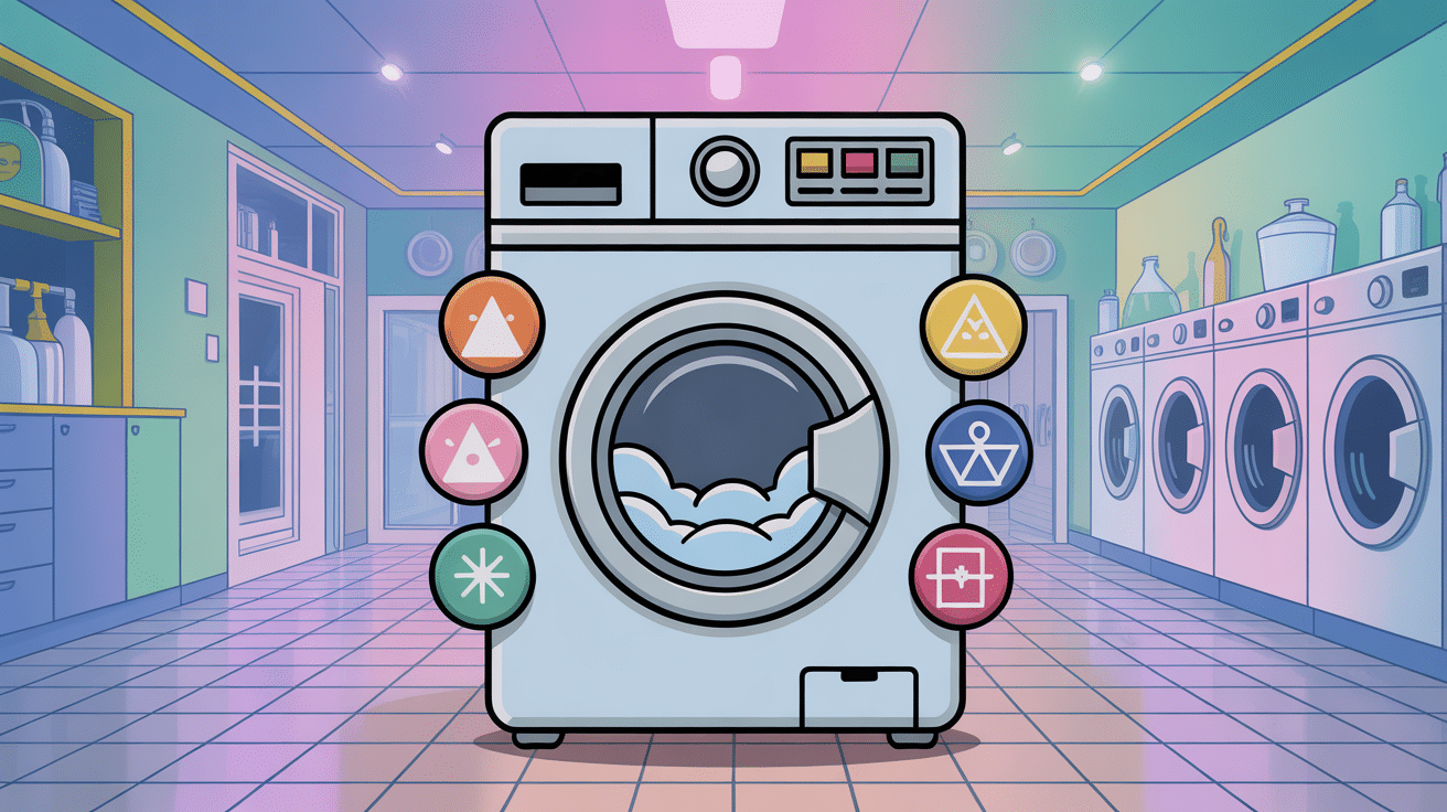 Symbole machine à laver signification, illustration centrale des principaux pictogrammes