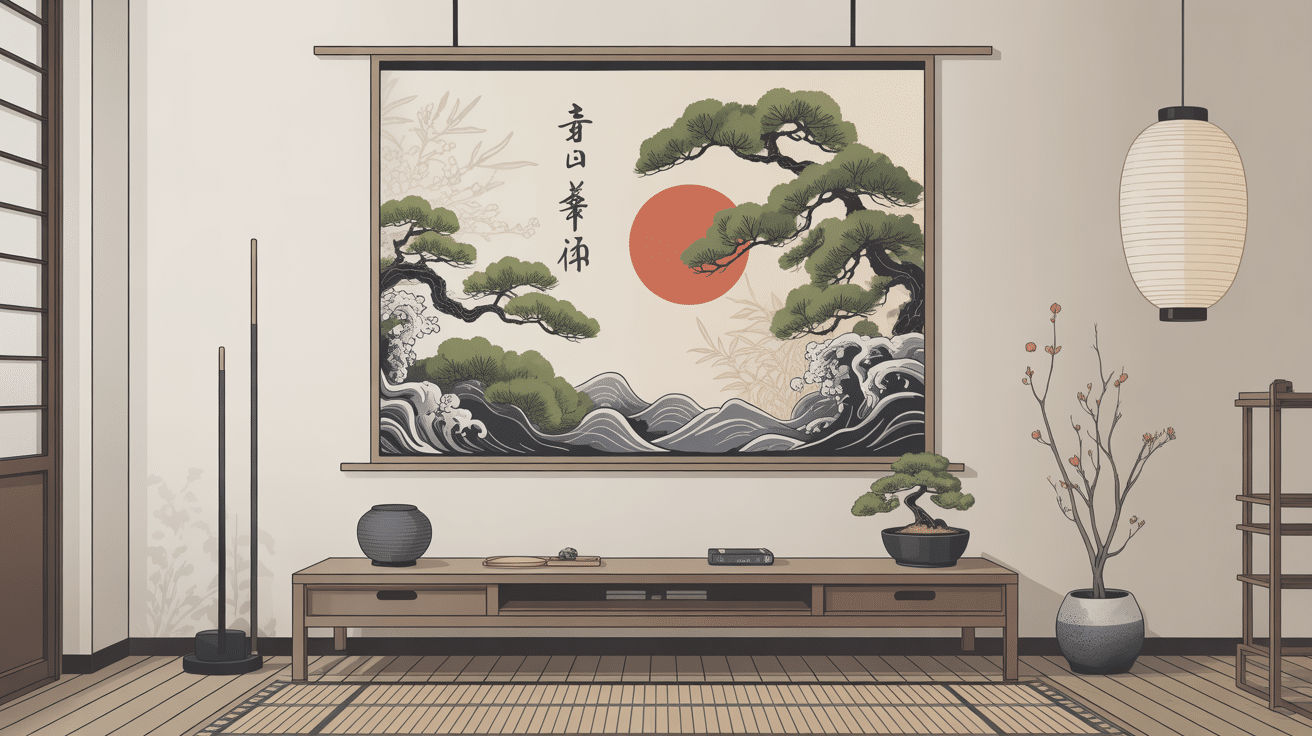 illustration déco japandi avec tableau japonais