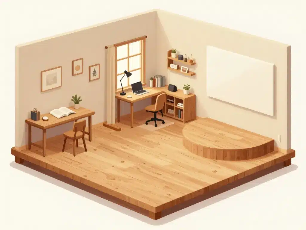 différents usages d’une estrade en bois dans un espace de vie