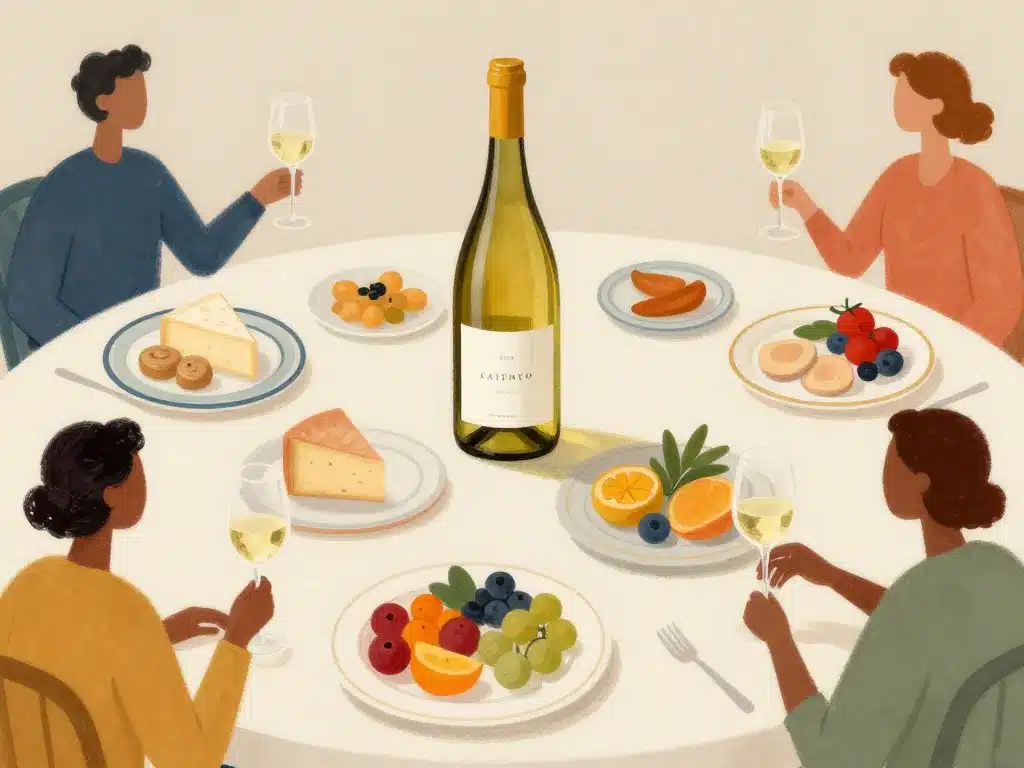 Accords mets et vin blanc sucré table festive