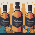 Illustration whisky écossais Ballantine's avec céréales et bouteilles