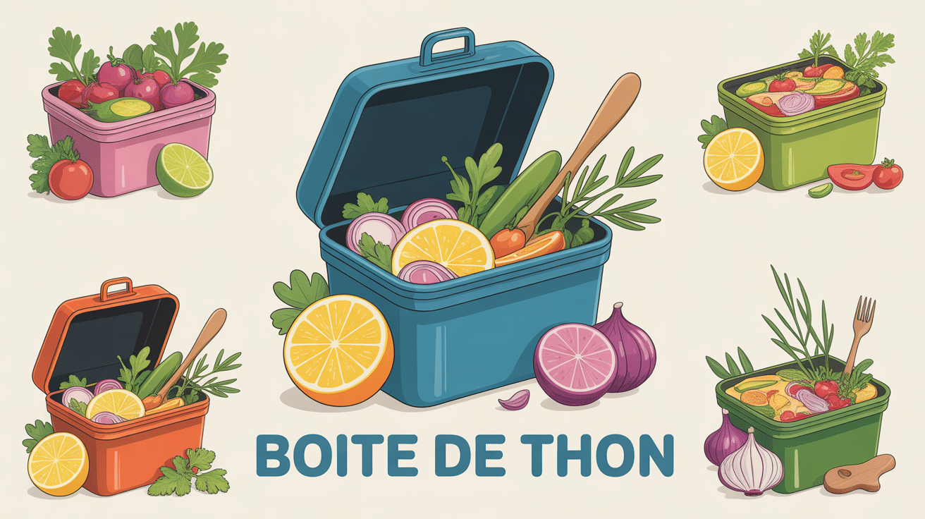 Boite thon centrale stylisée avec ingrédients frais