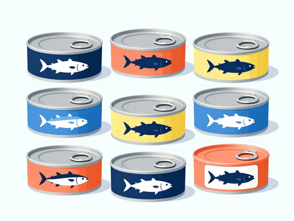 Différentes boites thon et labels minimalistes