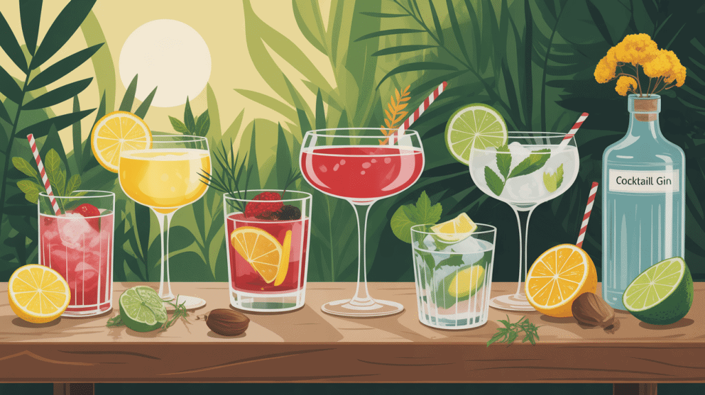 illustration apéritif cocktail gin table festive ingrédients